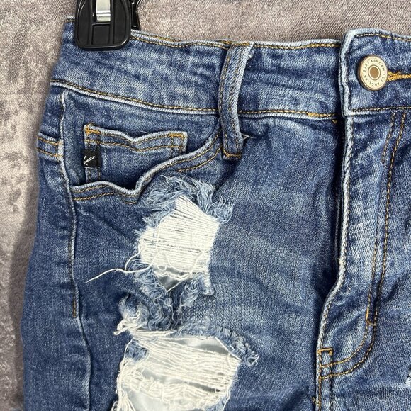 Womens KanCan Estilo Jean Shorts Distressed Mid Rise Cheeky Size 5 (26Wx2L) - Picture 2 of 7